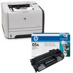 HP CE505A cartridge and printer